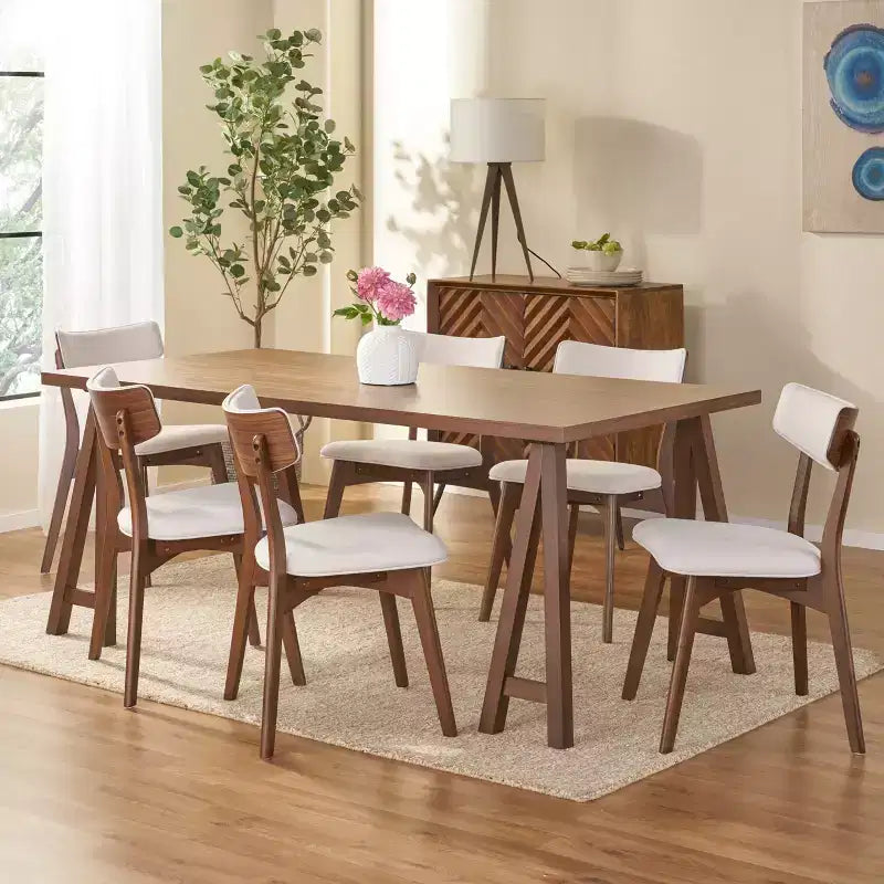 Christopher Knight Home Chazz Mid Century Modern Fabric Upholstered 7 Piece Dining Set
