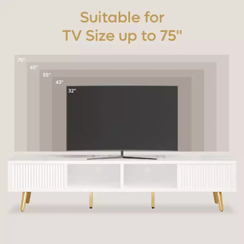 Bestier 71 Modern TV Stand for 75/80 inch TV with Fluted Sliding Doors, High Gloss Entertainment Center with Storage for Living Room, Cord Management