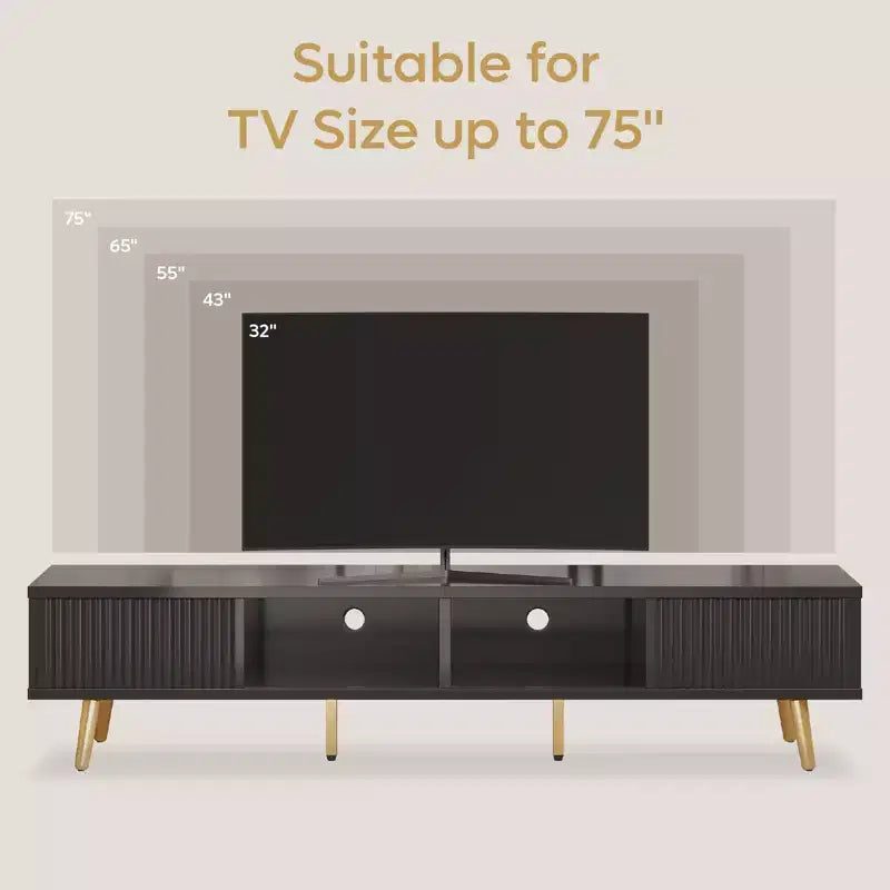 Bestier 71 Modern TV Stand for 75/80 inch TV with Fluted Sliding Doors, High Gloss Entertainment Center with Storage for Living Room, Cord Management