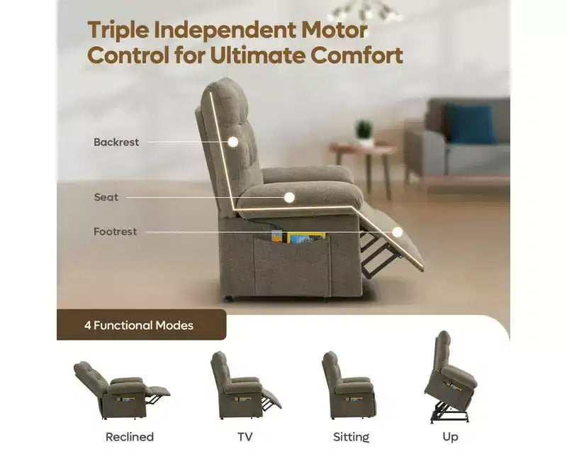 Bestier Power Lift Recliner Chair for Elderly,Adjustable Angle Electric Recliner With Triple Motor,Side Pocket&Soft Recliner for Living Room & Bedroom