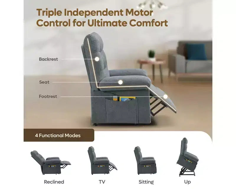 Bestier Power Lift Recliner Chair for Elderly,Adjustable Angle Electric Recliner With Triple Motor,Side Pocket&Soft Recliner for Living Room & Bedroom