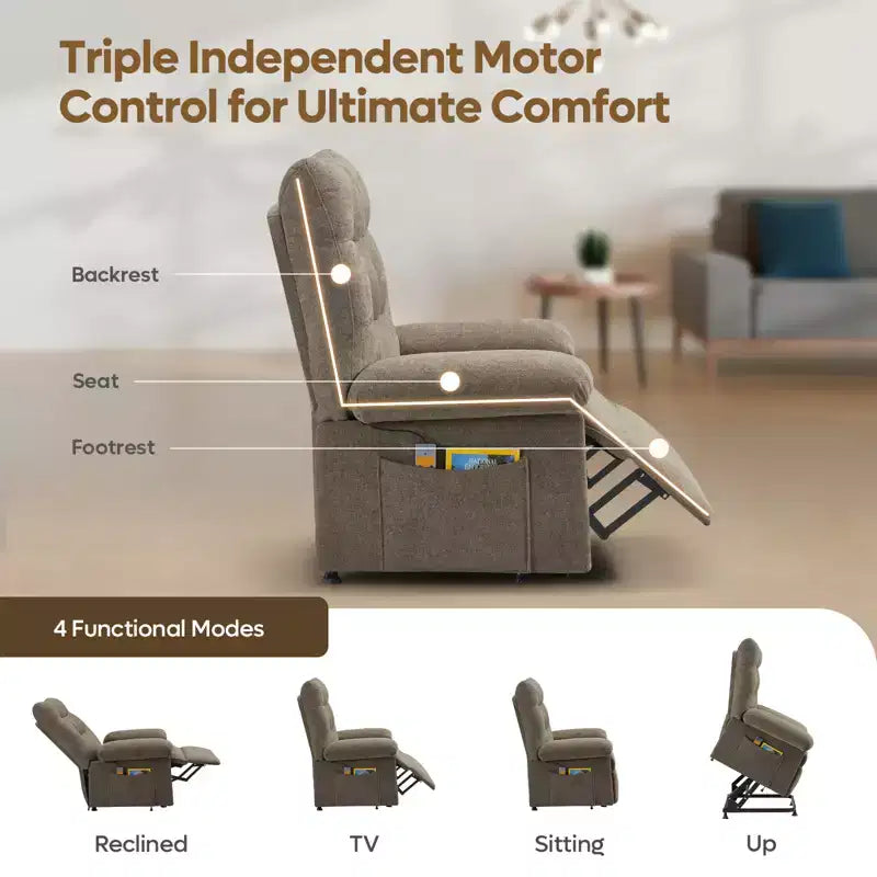 Bestier Power Lift Recliner Chair for Elderly,Adjustable Angle Electric Recliner With Triple Motor,Side Pocket&Soft Recliner for Living Room & Bedroom