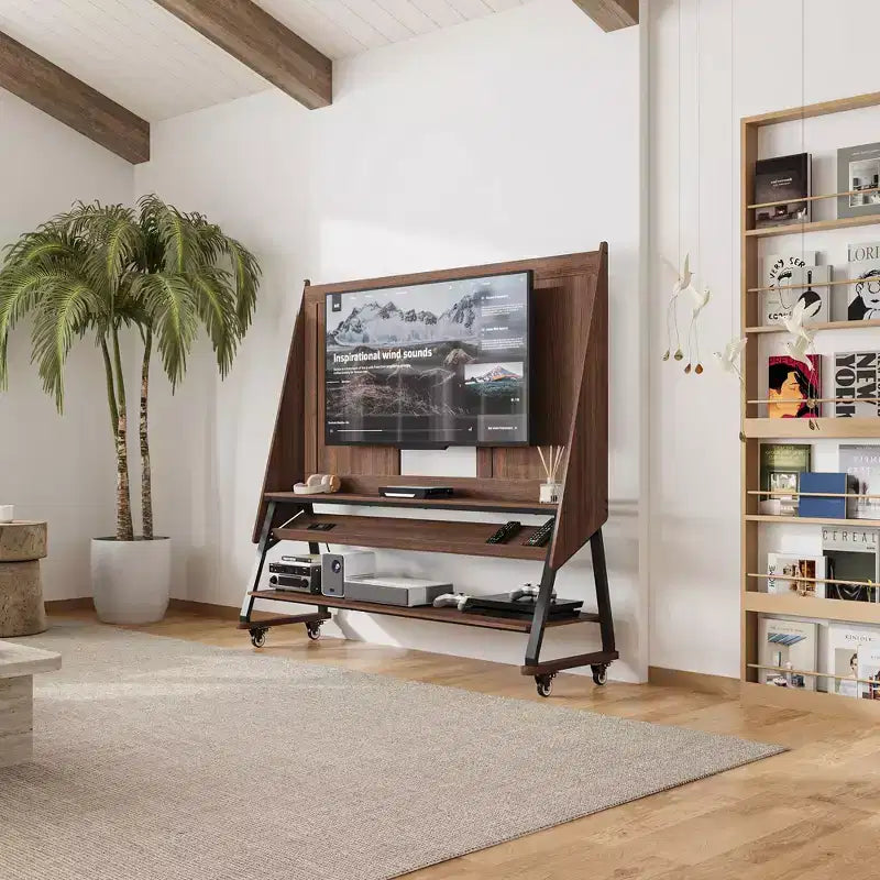 Famapy Modern Mobile TV Stand with Integrated Power Outlets - Supports 42 - 60 Inch TVs, Stylish Design for Home Entertainment Spaces