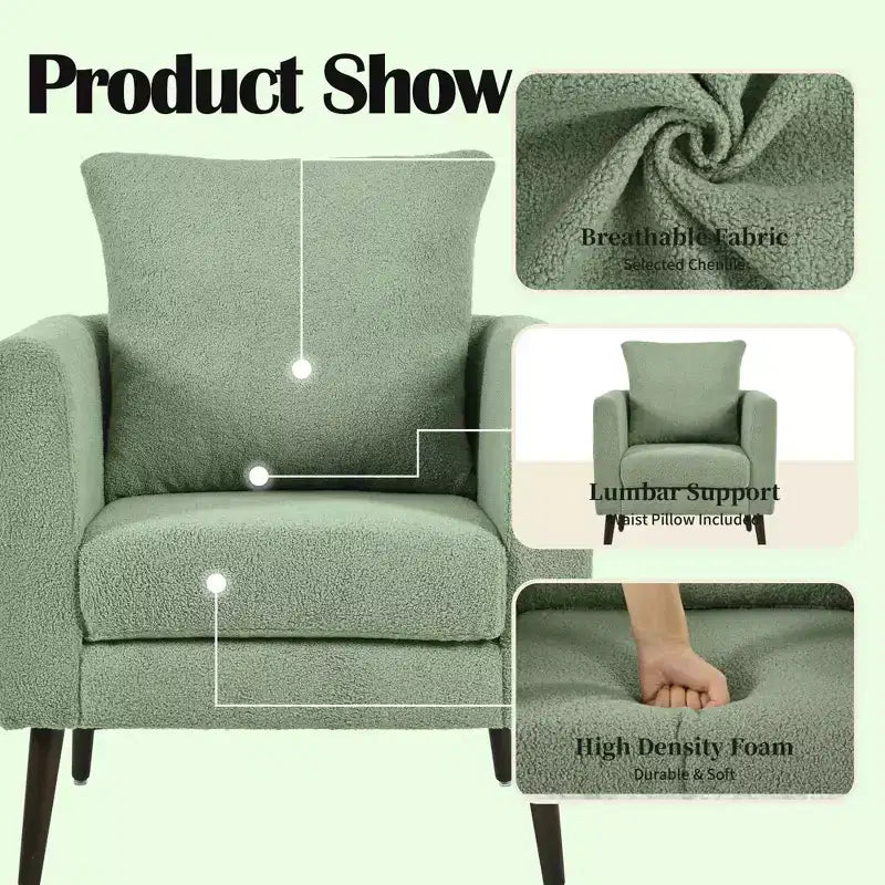Okak Modern Upholstered Arm Accent Chair for Bedroom,Comfy Lounge Chair for Living Room,Apartment