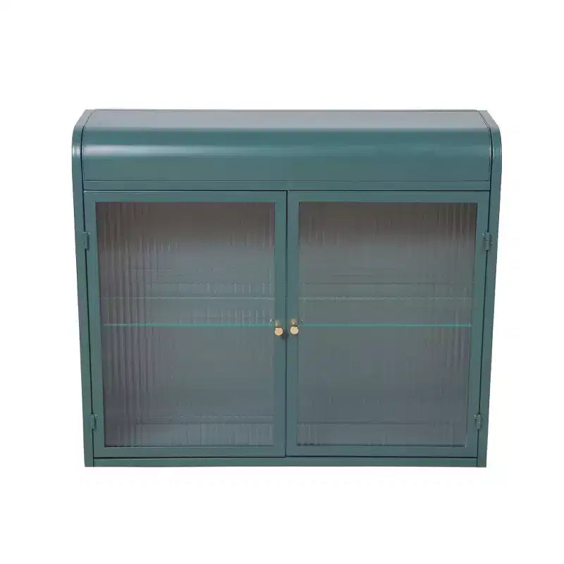 Chic Crate-Army Green 2-Door Wall-Mounted Metal Cabinet  Tempered Glass Shelves | Multi-Room | Bath, Kitchen, Office