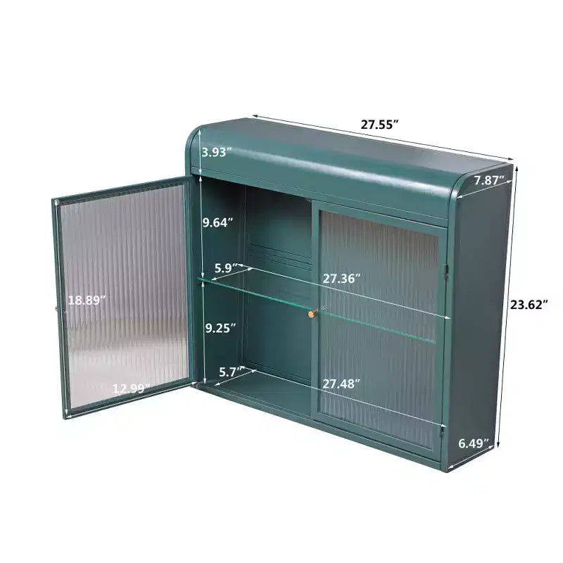 Chic Crate-Army Green 2-Door Wall-Mounted Metal Cabinet  Tempered Glass Shelves | Multi-Room | Bath, Kitchen, Office