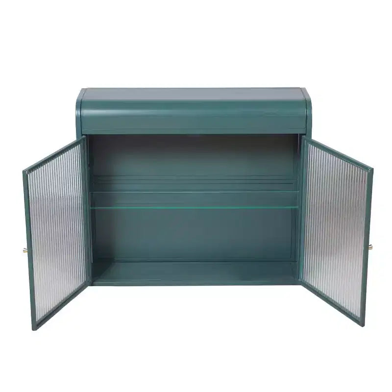 Chic Crate-Army Green 2-Door Wall-Mounted Metal Cabinet  Tempered Glass Shelves | Multi-Room | Bath, Kitchen, Office