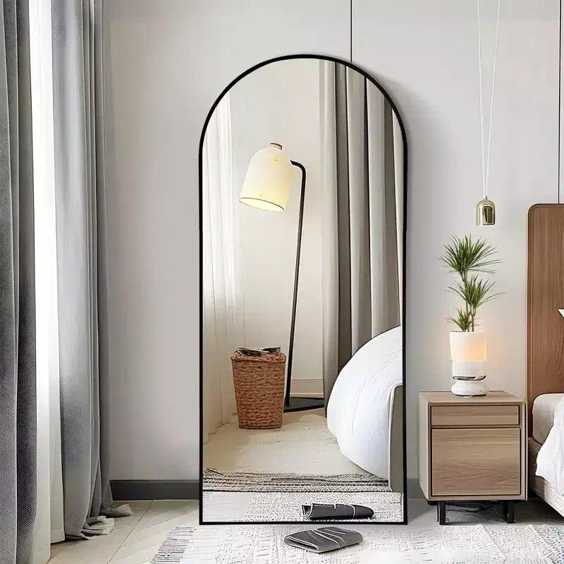 71x31 Arched Full-Body Mirror, Black Thin Aluminum Alloy Framed Full Length Mirror for Bathroom,Bedroom, Living/Dressing Room with Stand