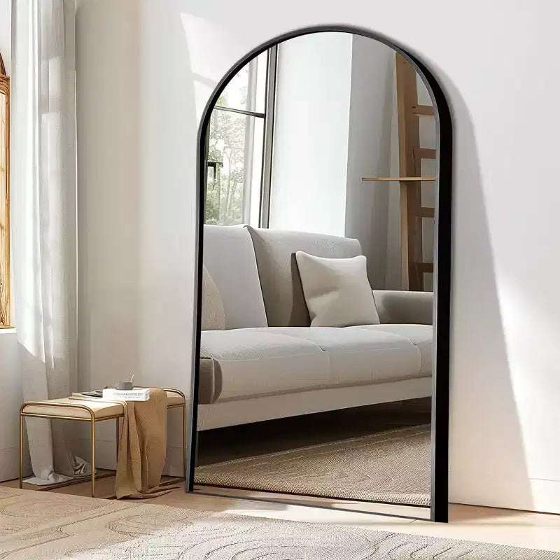 71x31 Arched Full-Body Mirror, Black Thin Aluminum Alloy Framed Full Length Mirror for Bathroom,Bedroom, Living/Dressing Room with Stand