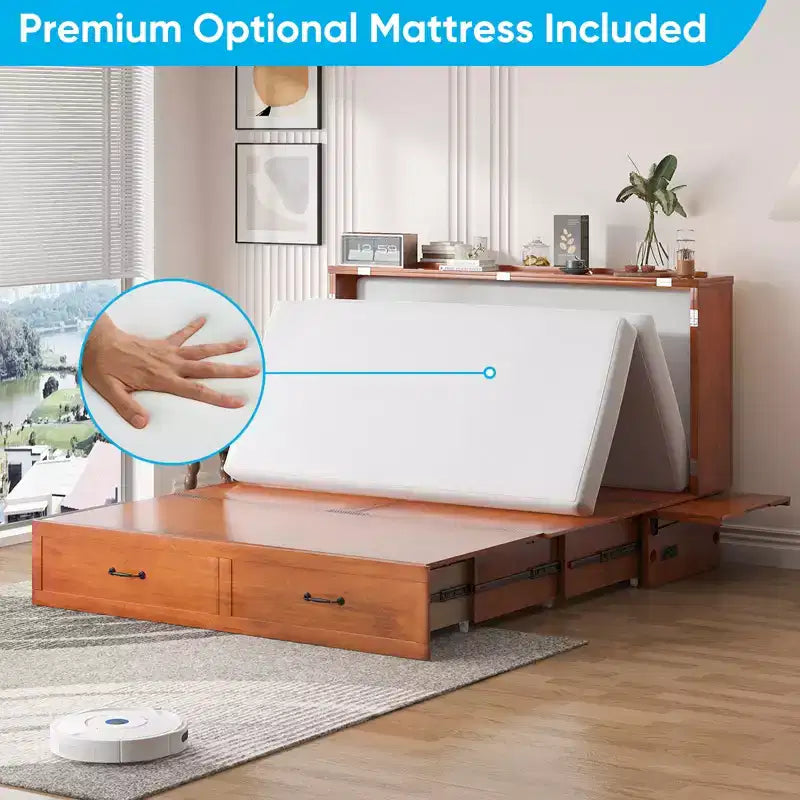 Mjkone Queen Murphy Bed with Mattress,Foldable Space-Saving Cube Cabinet Bed