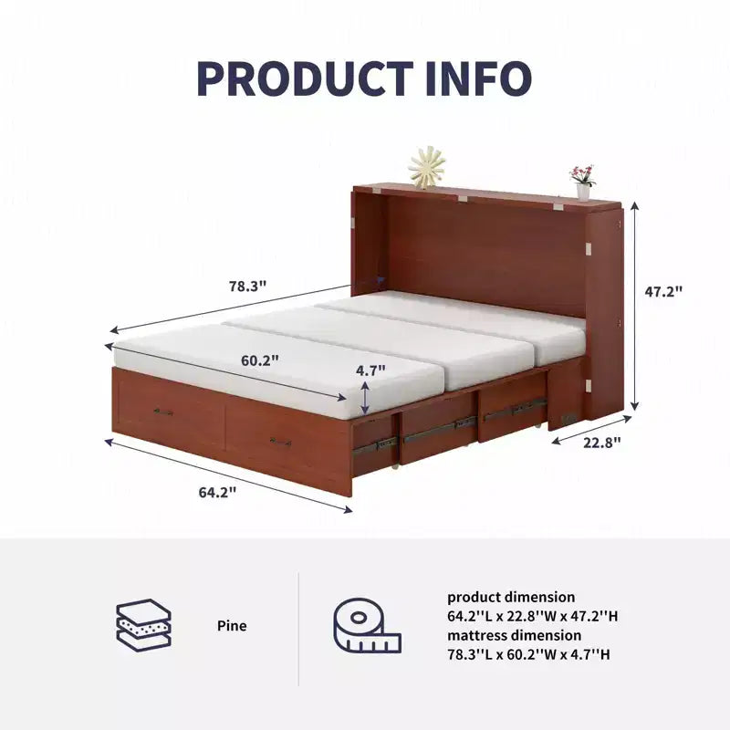 Mjkone Queen Murphy Bed with Mattress,Foldable Space-Saving Cube Cabinet Bed