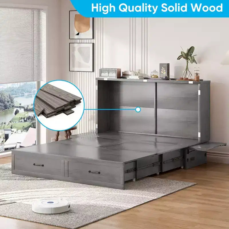 Mjkone Queen Murphy Bed with Mattress,Foldable Space-Saving Cube Cabinet Bed