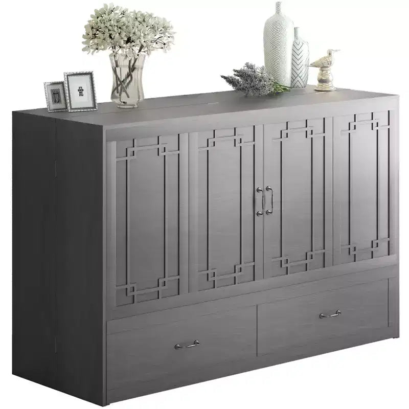 Mjkone Queen Murphy Bed with Mattress,Foldable Space-Saving Cube Cabinet Bed