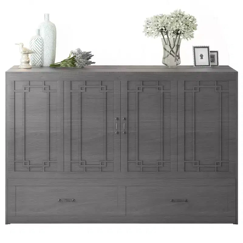 Mjkone Queen Murphy Bed with Mattress,Foldable Space-Saving Cube Cabinet Bed
