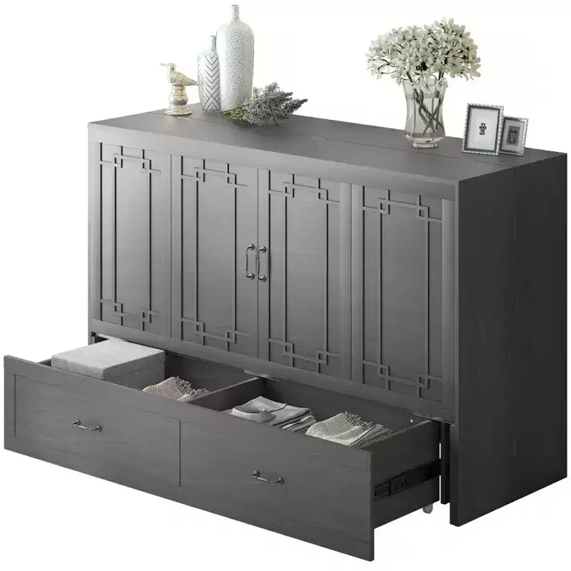 Mjkone Queen Murphy Bed with Mattress,Foldable Space-Saving Cube Cabinet Bed
