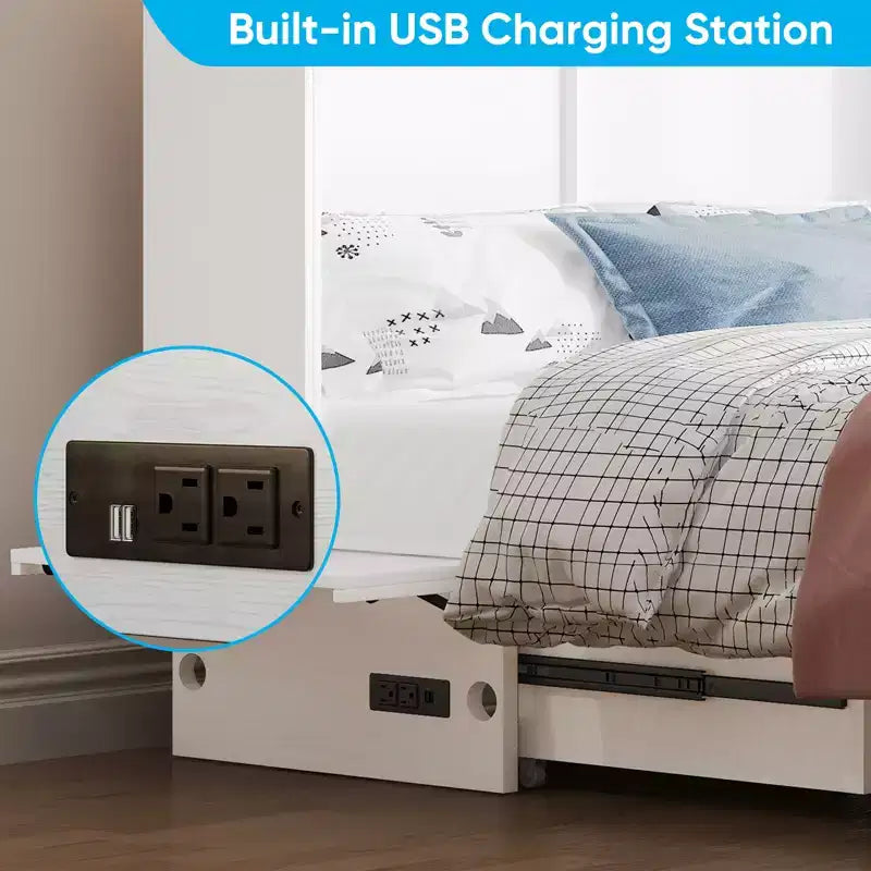 Mjkone Queen Murphy Bed with Mattress,Foldable Space-Saving Cube Cabinet Bed