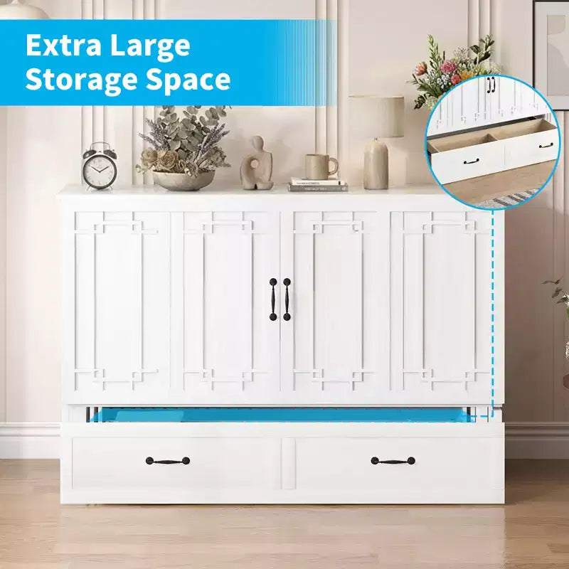 Mjkone Queen Murphy Bed with Mattress,Foldable Space-Saving Cube Cabinet Bed