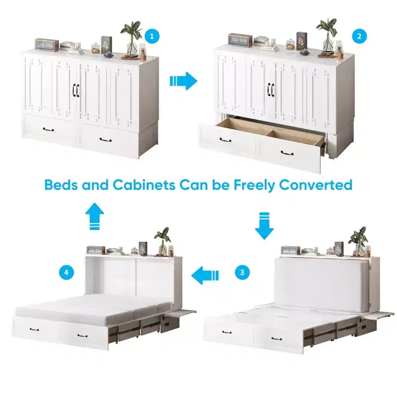 Mjkone Queen Murphy Bed with Mattress,Foldable Space-Saving Cube Cabinet Bed