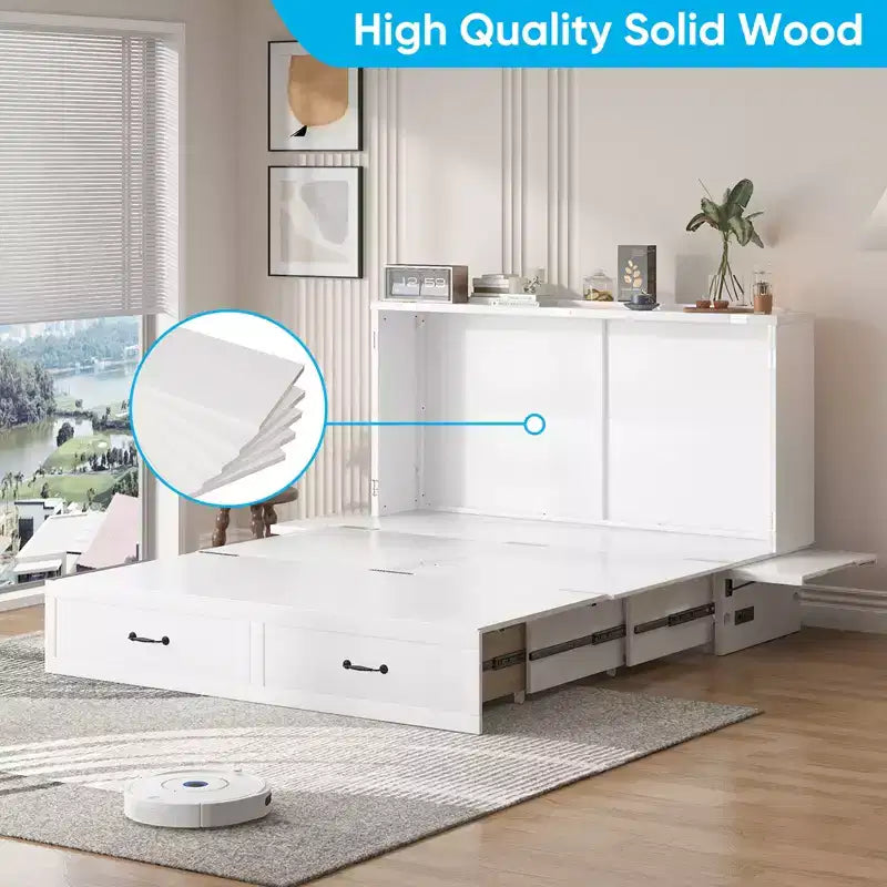 Mjkone Queen Murphy Bed with Mattress,Foldable Space-Saving Cube Cabinet Bed