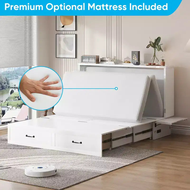 Mjkone Queen Murphy Bed with Mattress,Foldable Space-Saving Cube Cabinet Bed