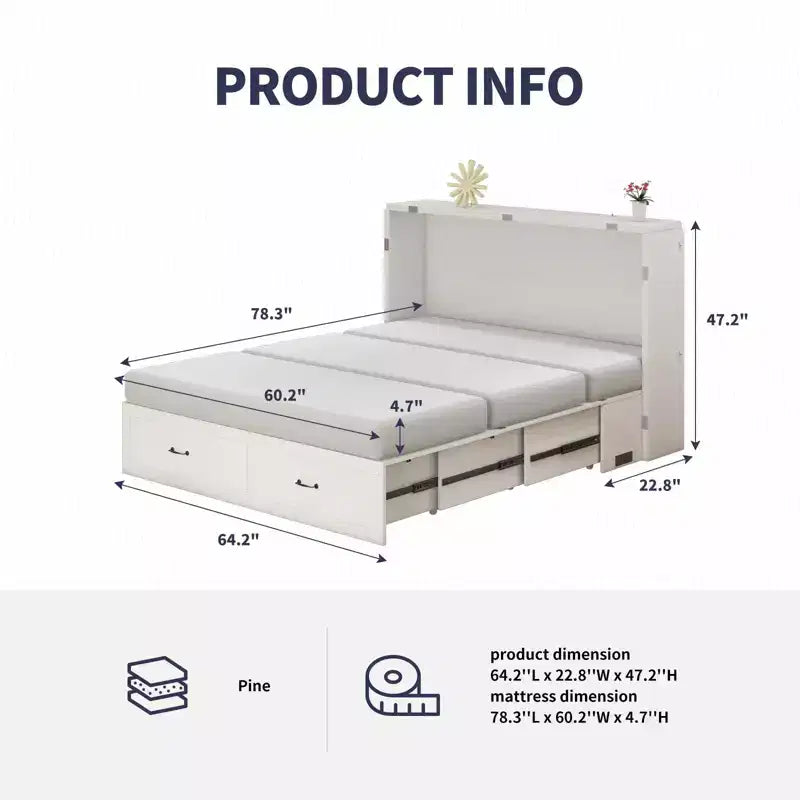 Mjkone Queen Murphy Bed with Mattress,Foldable Space-Saving Cube Cabinet Bed