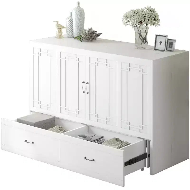 Mjkone Queen Murphy Bed with Mattress,Foldable Space-Saving Cube Cabinet Bed
