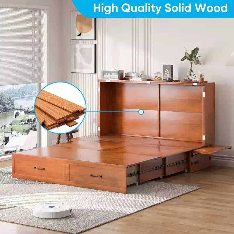 Mjkone Queen Murphy Bed with Mattress,Foldable Space-Saving Cube Cabinet Bed