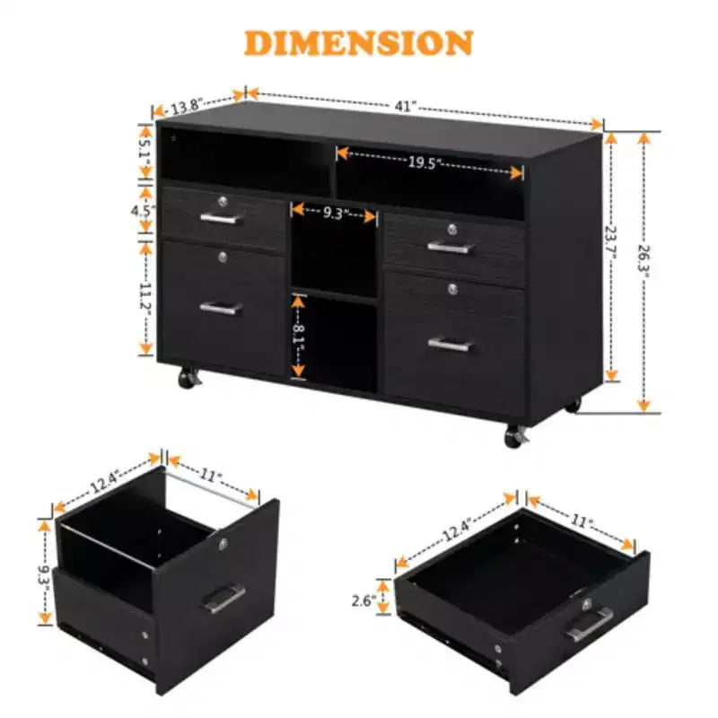 Karl Home 4-Drawer Black MDF 40.94in. W File Cabinet