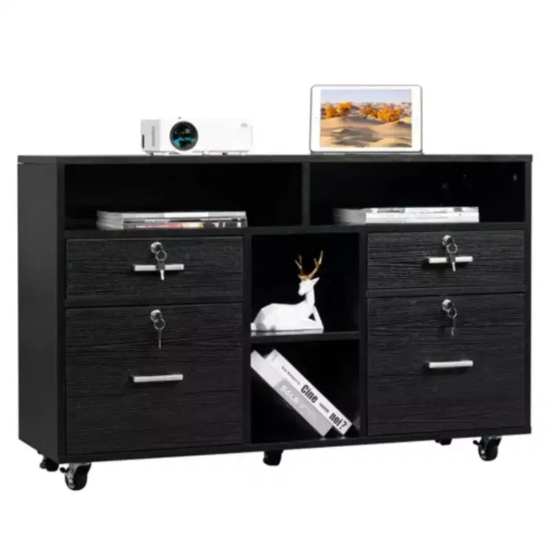 Karl Home 4-Drawer Black MDF 40.94in. W File Cabinet