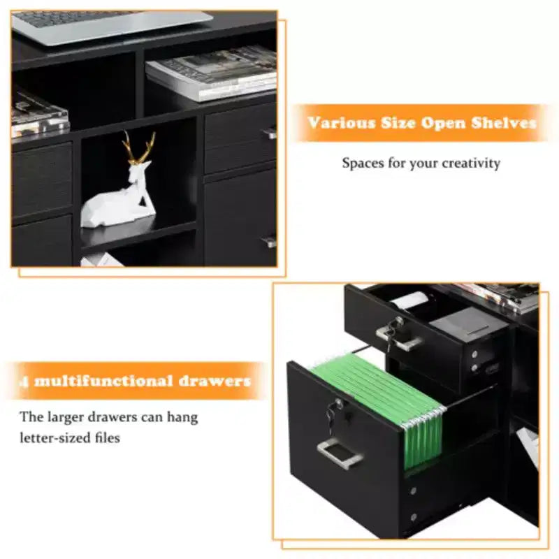 Karl Home 4-Drawer Black MDF 40.94in. W File Cabinet