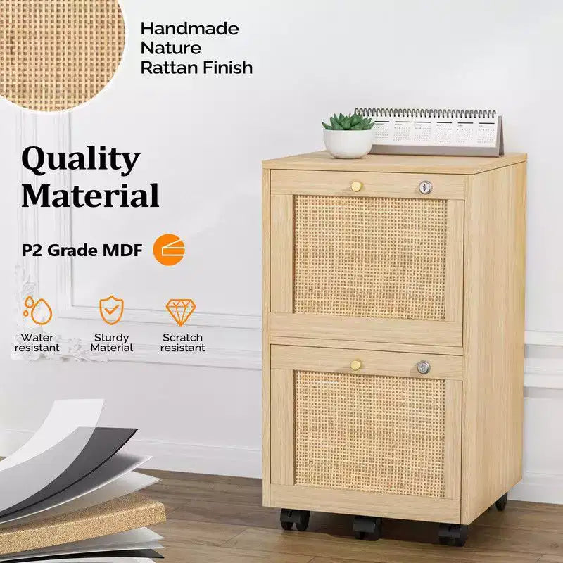 Karl Home 2-Drawer Beige MDF 14.96in. W Vertical File Cabinet