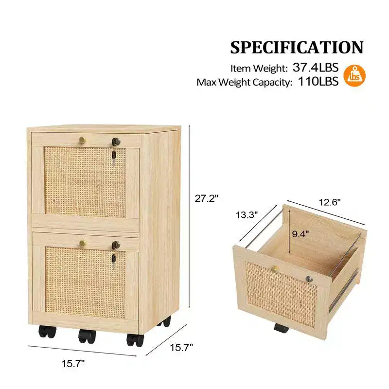 Karl Home 2-Drawer Beige MDF 14.96in. W Vertical File Cabinet