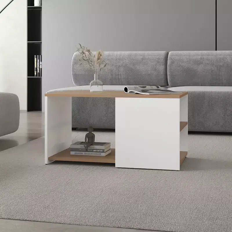 Okak Rectangle Coffee Table with Spacious Open Shelf and Durable Material for Living Room/Office, Space-Saving