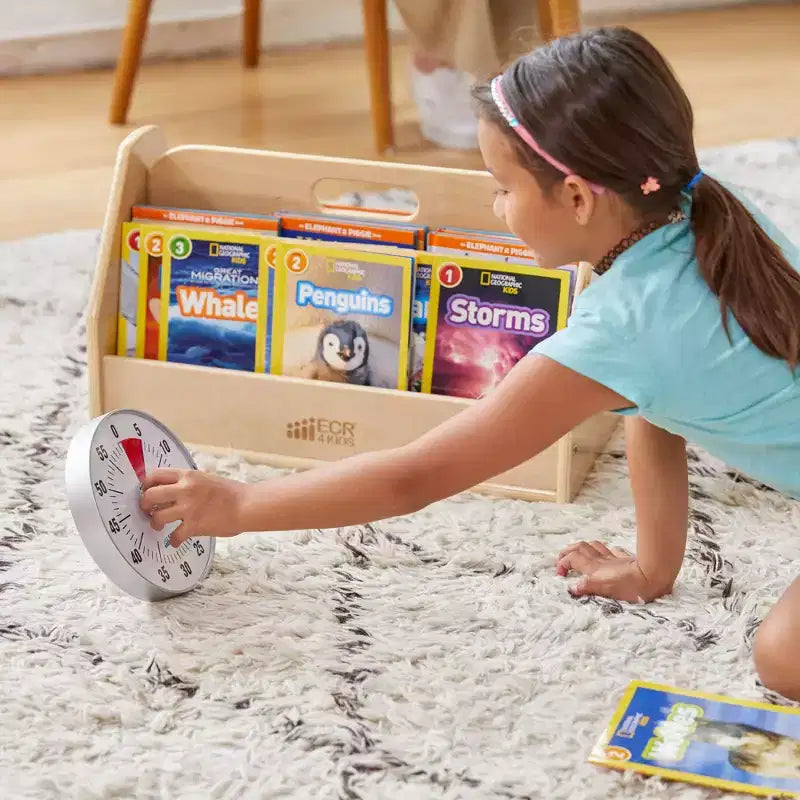 ECR4Kids Double-Sided Book Caddy with Countdown Timer, Portable Library