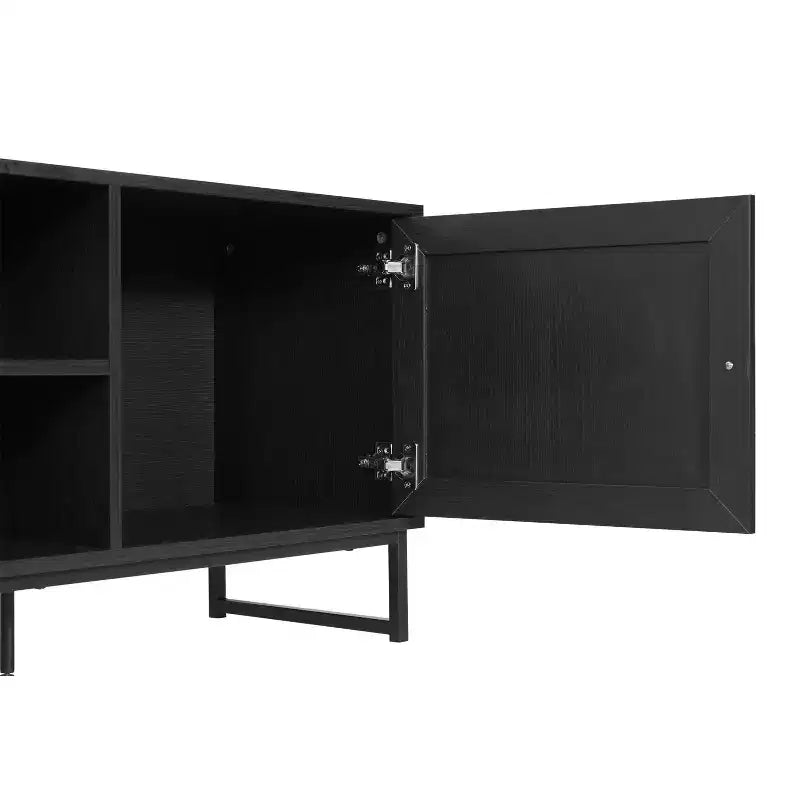 Flash Furniture Malaki Mid-Century Modern 65 Inch TV Stand with 2 Rattan Soft Close Doors and Fixed Center Shelf, TV Stand for up to 70 TV's