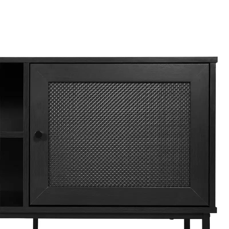Flash Furniture Malaki Mid-Century Modern 65 Inch TV Stand with 2 Rattan Soft Close Doors and Fixed Center Shelf, TV Stand for up to 70 TV's