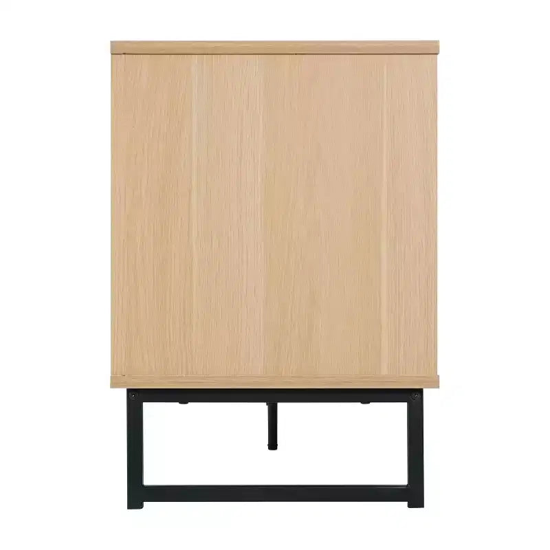 Flash Furniture Malaki Mid-Century Modern 65 Inch TV Stand with 2 Rattan Soft Close Doors and Fixed Center Shelf, TV Stand for up to 70 TV's