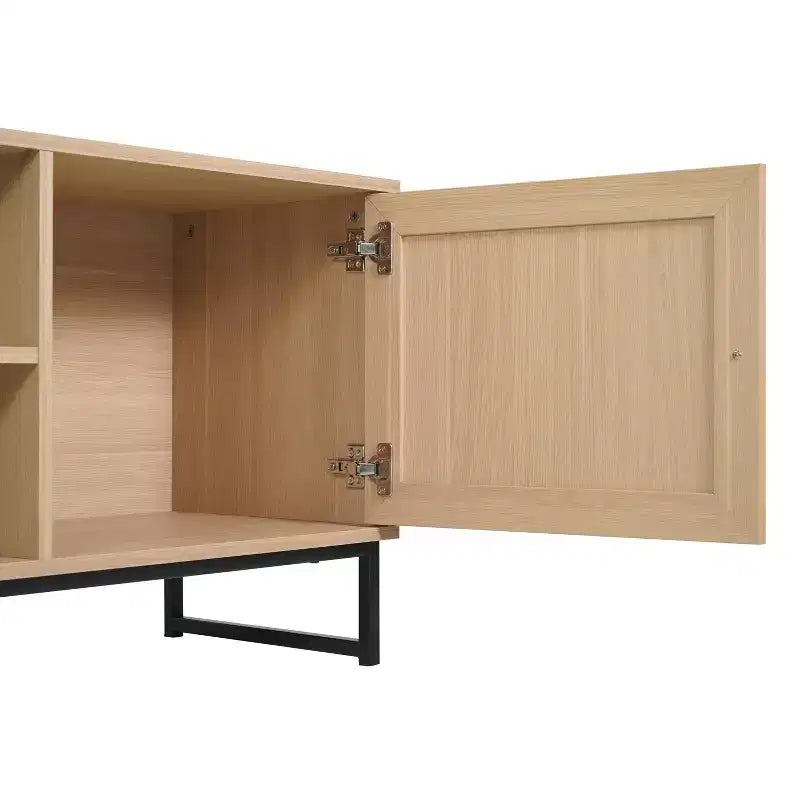 Flash Furniture Malaki Mid-Century Modern 65 Inch TV Stand with 2 Rattan Soft Close Doors and Fixed Center Shelf, TV Stand for up to 70 TV's