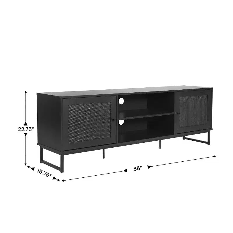Flash Furniture Malaki Mid-Century Modern 65 Inch TV Stand with 2 Rattan Soft Close Doors and Fixed Center Shelf, TV Stand for up to 70 TV's