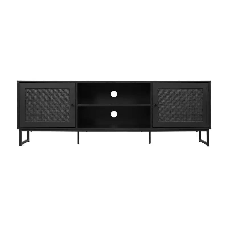 Flash Furniture Malaki Mid-Century Modern 65 Inch TV Stand with 2 Rattan Soft Close Doors and Fixed Center Shelf, TV Stand for up to 70 TV's
