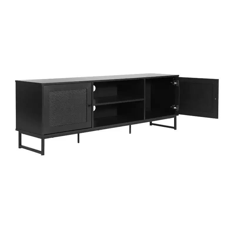 Flash Furniture Malaki Mid-Century Modern 65 Inch TV Stand with 2 Rattan Soft Close Doors and Fixed Center Shelf, TV Stand for up to 70 TV's