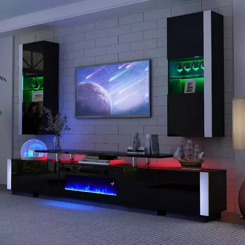 AMERLIFE Wall Storage Cabinets with LED Lights, Modern Hanging Cabinets for Living Room/Bedroom, Set of 2