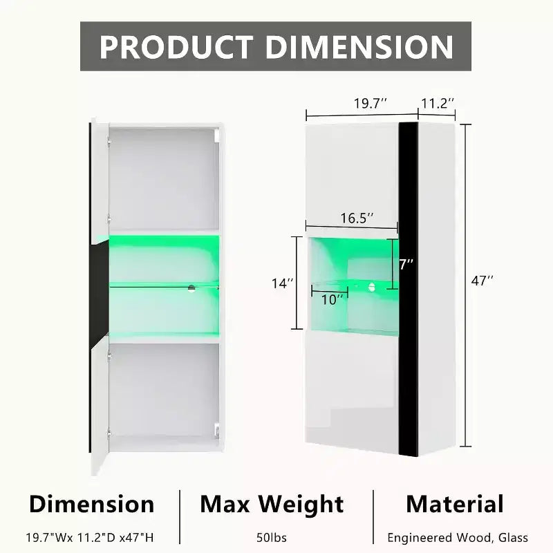 AMERLIFE Wall Storage Cabinets with LED Lights, Modern Hanging Cabinets for Living Room/Bedroom, Set of 2