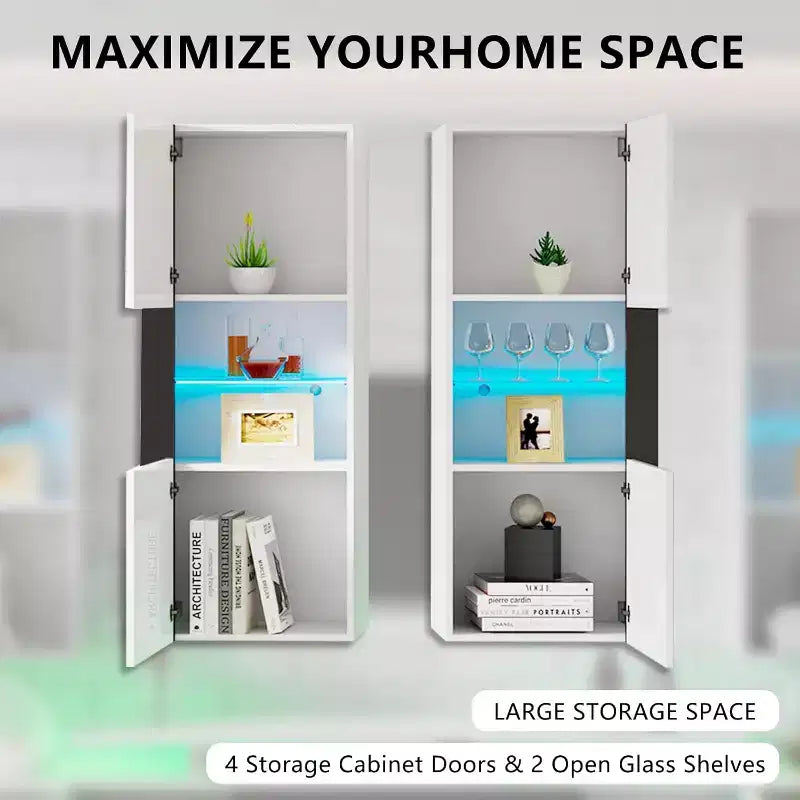 AMERLIFE Wall Storage Cabinets with LED Lights, Modern Hanging Cabinets for Living Room/Bedroom, Set of 2