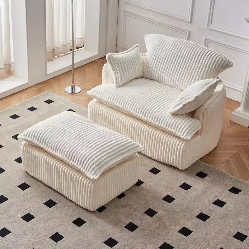Convertible Compressed Sofa Chair with Ottoman, Modern Corduroy Fabric Armchair for Small Spaces, Living Room, Dorm, or Apartment