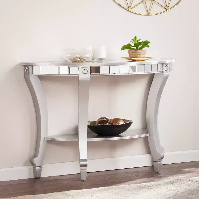 Lindsay Mirrored Demilune Console Table - Silver - SEI