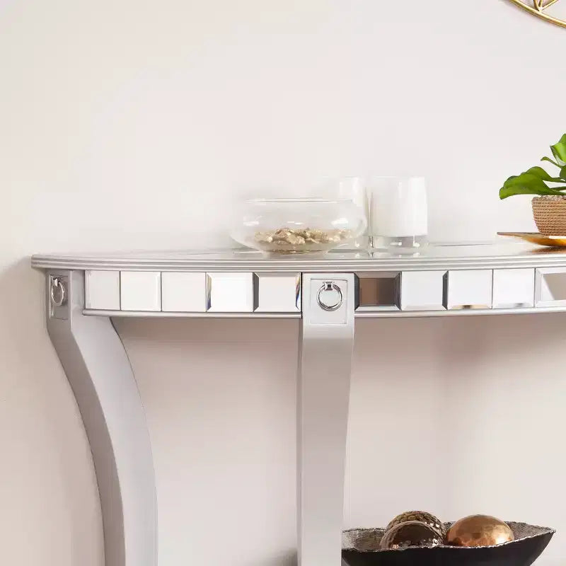Lindsay Mirrored Demilune Console Table - Silver - SEI
