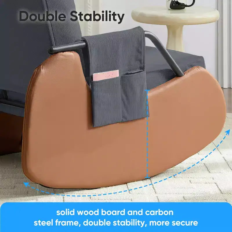 Mjkone Upholstered Corduroy Rocking Chair with Wooden Legs Wrapped in Leather&Adjustable Footrest