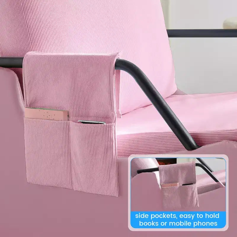 Mjkone Upholstered Corduroy Rocking Chair with Wooden Legs Wrapped in Leather&Adjustable Footrest