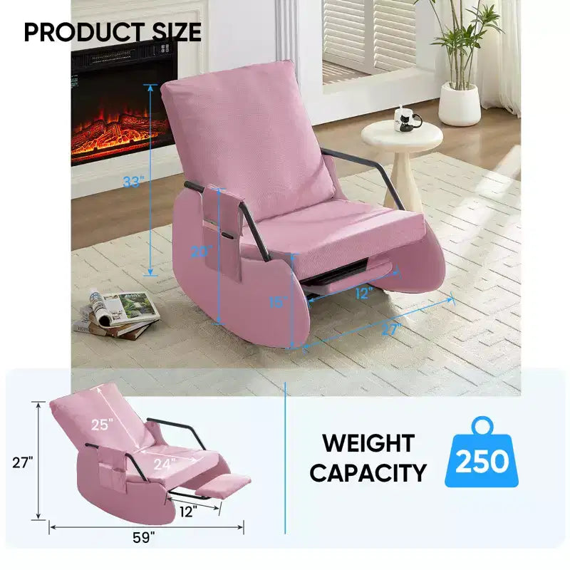 Mjkone Upholstered Corduroy Rocking Chair with Wooden Legs Wrapped in Leather&Adjustable Footrest